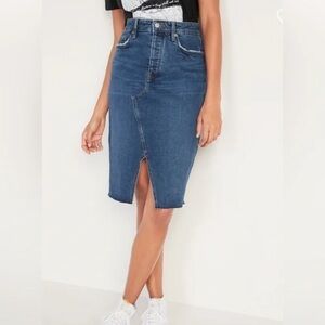 Old Navy Higher-High Waisted Split-Front Midi Jean Pencil Skirt